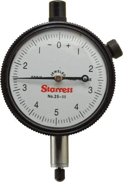 Starrett - 0.025" Range, 0-5-0 Dial Reading, 0.0001" Graduation Dial Drop Indicator - 2-1/4" Dial, 0.01" Range per Revolution - Exact Industrial Supply