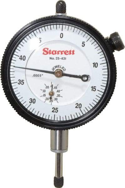 Starrett - 1/2" Range, 0-50 Dial Reading, 0.0005" Graduation Dial Drop Indicator - 2-1/4" Dial, 0.05" Range per Revolution, Revolution Counter - Exact Industrial Supply