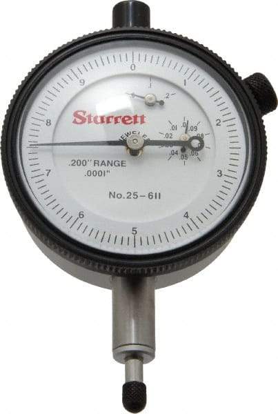 Starrett - 0.2" Range, 0-10 Dial Reading, 0.0001" Graduation Dial Drop Indicator - 2-1/4" Dial, 0.01" Range per Revolution, Revolution Counter - Exact Industrial Supply