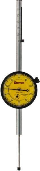 Starrett - 50mm Range, 0-100 Dial Reading, 0.01mm Graduation Dial Drop Indicator - 2-1/4" Dial, 0.0394" Range per Revolution, Revolution Counter - Exact Industrial Supply