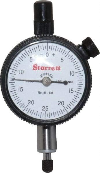 Starrett - 1/8" Range, 0-25-0 Dial Reading, 0.0005" Graduation Dial Drop Indicator - 1-11/16" Dial, 0.05" Range per Revolution, Revolution Counter - Exact Industrial Supply