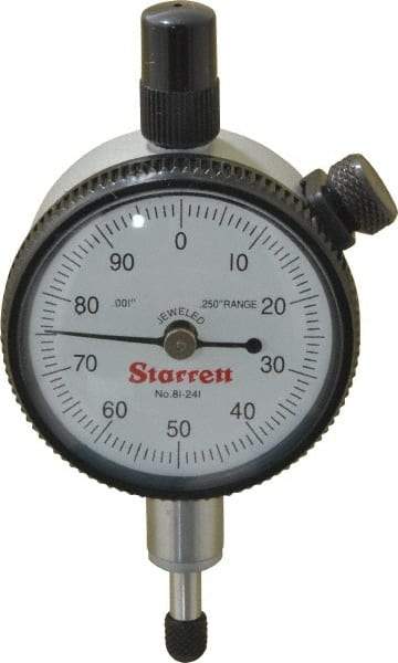 Starrett - 1/4" Range, 0-100 Dial Reading, 0.001" Graduation Dial Drop Indicator - 1-11/16" Dial, 0.1" Range per Revolution, Revolution Counter - Exact Industrial Supply