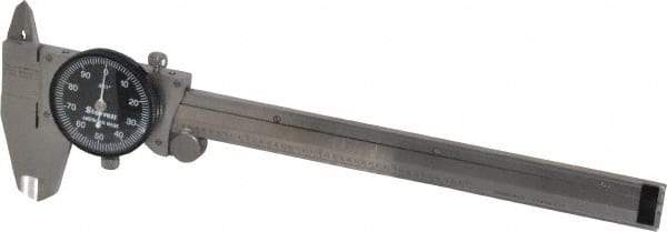 Starrett - 0" to 6" Range, 0.001" Graduation, 0.1" per Revolution, Dial Caliper - Black Face, 1-1/2" Jaw Length, Accurate to 0.0010" - Exact Industrial Supply