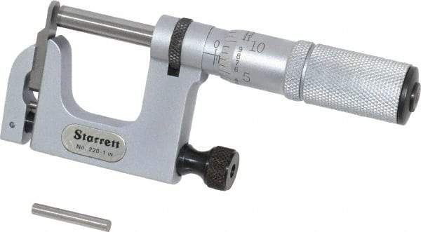 Starrett - 0 to 1 Inch Range, Carbide Face, Satin Chrome Coated, Mechanical Multi Anvil Micrometer - Friction Thimble, 0.001 Inch Graduation, 0.0002 Inch Accuracy - Exact Industrial Supply