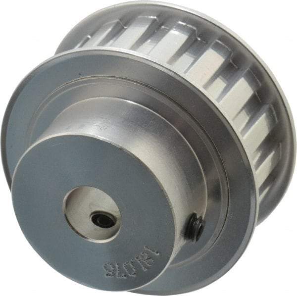 Power Drive - 18 Tooth, 1/2" Inside x 2.119" Outside Diam, Hub & Flange Timing Belt Pulley - 3/4" Belt Width, 2.149" Pitch Diam, 1" Face Width, Aluminum - Exact Industrial Supply