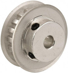 Power Drive - 18 Tooth, 1/4" Inside x 1-1/8" Outside Diam, Hub & Flange Timing Belt Pulley - 1/4" Belt Width, 1.146" Pitch Diam, 0.438" Face Width, Aluminum - Exact Industrial Supply