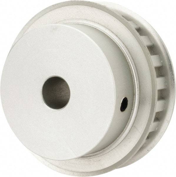 Power Drive - 21 Tooth, 1/2" Inside x 2.477" Outside Diam, Hub & Flange Timing Belt Pulley - 3/4" Belt Width, 2.507" Pitch Diam, 1" Face Width, Aluminum - Exact Industrial Supply