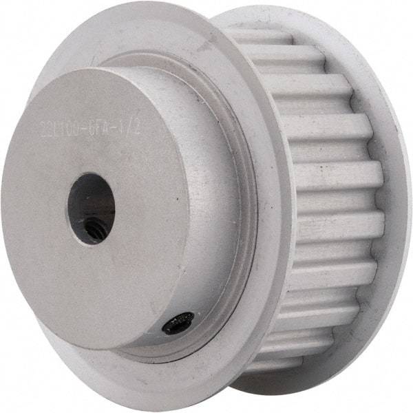 Power Drive - 22 Tooth, 1/2" Inside x 2.596" Outside Diam, Hub & Flange Timing Belt Pulley - 1" Belt Width, 2.626" Pitch Diam, 1-1/4" Face Width, Aluminum - Exact Industrial Supply