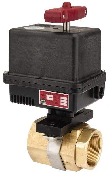 Gemini Valve - 2" Pipe, 720 psi WOG Rating Brass Electric Actuated Ball Valve - Reinforced PTFE Seal, Standard Port, Threaded (NPT) End Connection - Exact Industrial Supply
