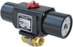 Gemini Valve - 1" Pipe, 720 psi WOG Rating Brass Pneumatic Spring Return with Solenoid Actuated Ball Valve - Reinforced PTFE Seal, Standard Port, Threaded (NPT) End Connection - Exact Industrial Supply