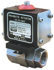 Gemini Valve - 3/8" Pipe, 720 psi WOG Rating Stainless Steel Pneumatic Double Acting with Solenoid Actuated Ball Valve - Reinforced PTFE Seal, Full Port, Threaded (NPT) End Connection - Exact Industrial Supply