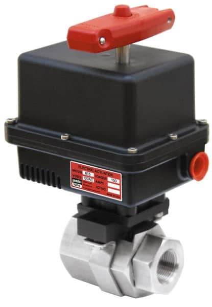 Gemini Valve - 1-1/2" Pipe, 720 psi WOG Rating Brass Electric Actuated Ball Valve - Reinforced PTFE Seal, Standard Port, Threaded (NPT) End Connection - Exact Industrial Supply
