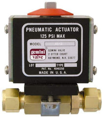 Gemini Valve - 3/4" Pipe, 1,000 psi WOG Rating Brass Pneumatic Double Acting with Solenoid Actuated Ball Valve - Reinforced PTFE Seal, Standard Port, TYLOK (Compression) End Connection - Exact Industrial Supply