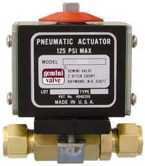 Gemini Valve - 3/8" Pipe, 1,000 psi WOG Rating Brass Pneumatic Double Acting with Solenoid Actuated Ball Valve - Reinforced PTFE Seal, Full Port, TYLOK (Compression) End Connection - Exact Industrial Supply