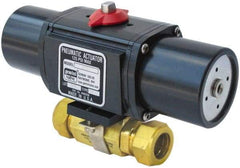 Gemini Valve - 3/4" Pipe, 1,000 psi WOG Rating Brass Pneumatic Spring Return with Solenoid Actuated Ball Valve - Reinforced PTFE Seal, Standard Port, TYLOK (Compression) End Connection - Exact Industrial Supply