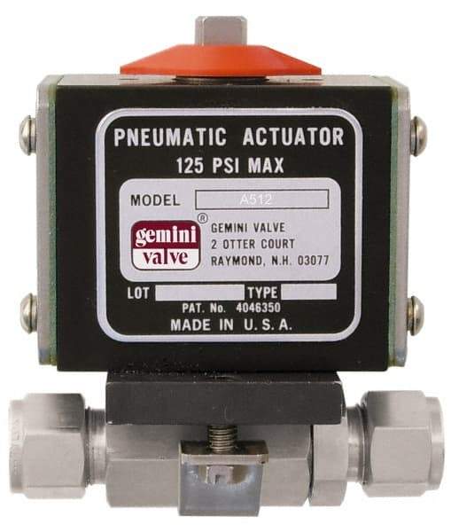 Gemini Valve - 1/2" Pipe, 1,000 psi WOG Rating Stainless Steel Pneumatic Double Acting with Solenoid Actuated Ball Valve - Reinforced PTFE Seal, Standard Port - Exact Industrial Supply