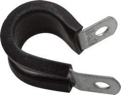 Made in USA - 5/8" Pipe, 5/8" Rod, Cushion Clamp - Gray & Black, Galvanized Steel & EPDM Cushion - Exact Industrial Supply