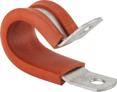 Made in USA - 3/8" Pipe, 3/8" Rod, Cushion Clamp - Gray & Red, Galvanized Steel & Silcone Cushion - Exact Industrial Supply