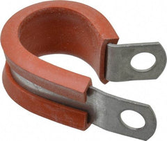 Made in USA - 3/4" Pipe, 3/4" Rod, Cushion Clamp - Gray & Red, Galvanized Steel & Silcone Cushion - Exact Industrial Supply