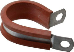 Made in USA - 1" Pipe, 1" Rod, Cushion Clamp - Gray & Red, Galvanized Steel & Silcone Cushion - Exact Industrial Supply