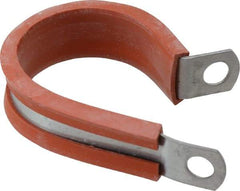 Made in USA - 1-1/4" Pipe, 1-1/4" Rod, Cushion Clamp - Gray & Red, Galvanized Steel & Silcone Cushion - Exact Industrial Supply