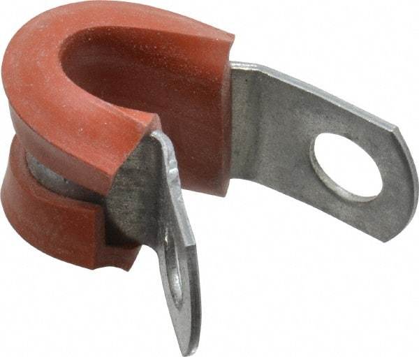 Made in USA - 1/4" Pipe, 1/4" Rod, Cushion Clamp - Gray & Red, Galvanized Steel & Silcone Cushion - Exact Industrial Supply