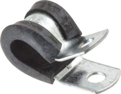 Made in USA - 3/8" Pipe, 3/8" Rod, Cushion Clamp - Gray & Black, Galvanized Steel & EPDM Cushion - Exact Industrial Supply