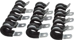 Made in USA - 1/2" Pipe, 1/2" Rod, Cushion Clamp - Gray & Black, Galvanized Steel & EPDM Cushion - Exact Industrial Supply