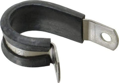 Made in USA - 3/4" Pipe, 3/4" Rod, Cushion Clamp - Gray & Black, Grade 304 Stainless Steel & EPDM Cushion - Exact Industrial Supply