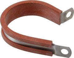 Made in USA - 1-1/2" Pipe, 1-1/2" Rod, Cushion Clamp - Gray & Red, Grade 304 Stainless Steel & Silicone Cushion - Exact Industrial Supply