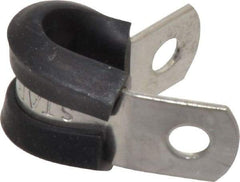 Made in USA - 1/4" Pipe, 1/4" Rod, Cushion Clamp - Gray & Black, Grade 304 Stainless Steel & EPDM Cushion - Exact Industrial Supply