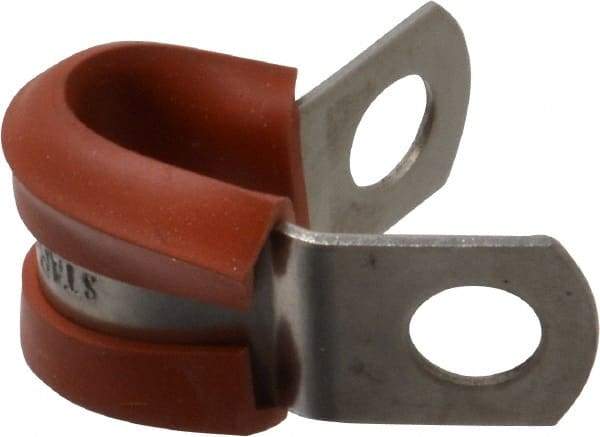 Made in USA - 1/4" Pipe, 1/4" Rod, Cushion Clamp - Gray & Red, Grade 304 Stainless Steel & Silicone Cushion - Exact Industrial Supply