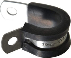 Made in USA - 1/2" Pipe, 1/2" Rod, Cushion Clamp - Gray & Black, Grade 304 Stainless Steel & EPDM Cushion - Exact Industrial Supply