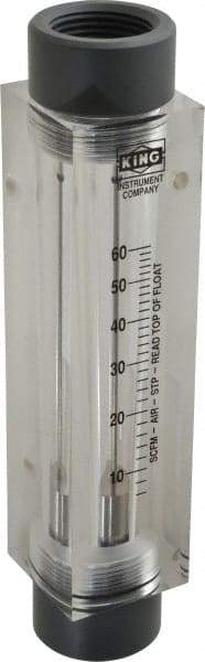 King - 1" FNPT Port Block Style, Inline Flowmeter - 125 Max psi, 60 SCFM, Acrylic - Exact Industrial Supply