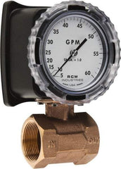 Made in USA - 1-1/2" NPT Port RCM Industries Flo-Gage Flowmeter - 180 Max psi, 5 to 60 GPM, Bronze - Exact Industrial Supply