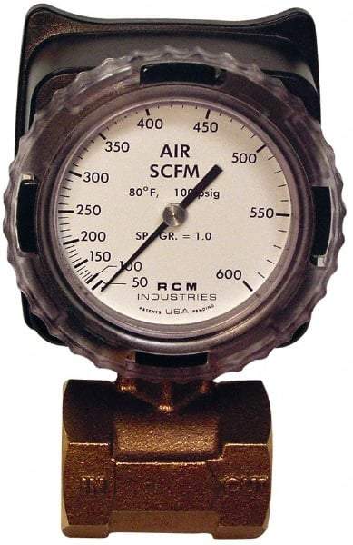 Made in USA - 1-1/2" NPT Port RCM Industries Flo-Gage Flowmeter - 180 Max psi, Bronze - Exact Industrial Supply