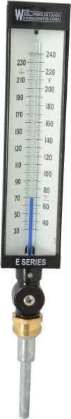 WGTC - 30 to 240°F, Industrial Thermometer without Thermowell - 3-1/2 Inch Stem Length, 1-1/4 to 18 Inch Thread - Exact Industrial Supply