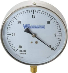 WGTC - 4-1/2" Dial, 1/4 Thread, 30-0 Scale Range, Pressure Gauge - Lower Connection Mount, Accurate to 1% of Scale - Exact Industrial Supply