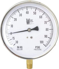 WGTC - 4-1/2" Dial, 1/4 Thread, 30-0-100 Scale Range, Pressure Gauge - Lower Connection Mount, Accurate to 1% of Scale - Exact Industrial Supply