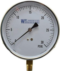 WGTC - 4-1/2" Dial, 1/4 Thread, 0-30 Scale Range, Pressure Gauge - Lower Connection Mount, Accurate to 1% of Scale - Exact Industrial Supply