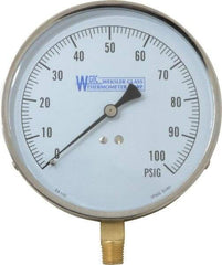 WGTC - 4-1/2" Dial, 1/4 Thread, 0-100 Scale Range, Pressure Gauge - Lower Connection Mount, Accurate to 1% of Scale - Exact Industrial Supply
