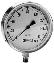 WGTC - 4-1/2" Dial, 1/4 Thread, 30-0-150 Scale Range, Pressure Gauge - Lower Connection Mount, Accurate to 1% of Scale - Exact Industrial Supply