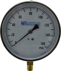 WGTC - 4-1/2" Dial, 1/4 Thread, 0-160 Scale Range, Pressure Gauge - Lower Connection Mount, Accurate to 1% of Scale - Exact Industrial Supply