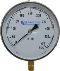 WGTC - 4-1/2" Dial, 1/4 Thread, 0-500 Scale Range, Pressure Gauge - Lower Connection Mount, Accurate to 1% of Scale - Exact Industrial Supply