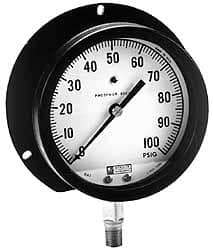 Made in USA - 4-1/2" Dial, 1/4 Thread, 0-60 Scale Range, Pressure Gauge - Lower Connection Mount, Accurate to 1% of Scale - Exact Industrial Supply