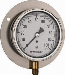 Made in USA - 3-1/2" Dial, 1/4 Thread, 0-100 Scale Range, Pressure Gauge - Lower Connection Mount, Accurate to 1% of Scale - Exact Industrial Supply