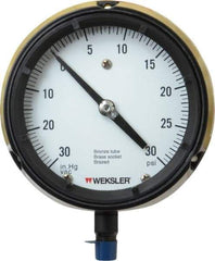 Made in USA - 4-1/2" Dial, 1/4 Thread, 30-0-30 Scale Range, Pressure Gauge - Lower Connection Mount, Accurate to 1% of Scale - Exact Industrial Supply