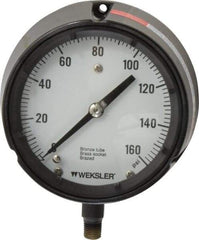 Made in USA - 4-1/2" Dial, 1/4 Thread, 0-160 Scale Range, Pressure Gauge - Lower Connection Mount, Accurate to 1% of Scale - Exact Industrial Supply