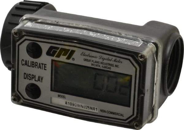 GPI - 1" Port Electronic Digital Flowmeter & Totalizer - 150 Max psi, 0.3 to 3 GPM, Nylon - Exact Industrial Supply