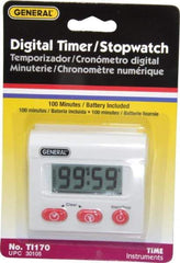 General - Minute Second Count Up and Down Timer - White - Exact Industrial Supply